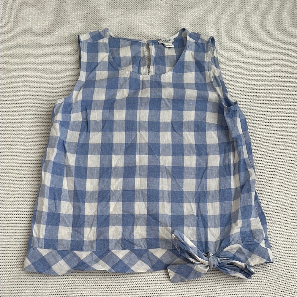 J Crew Cotton/Linen Blue and White Checkered Sleeveless Top Size 4